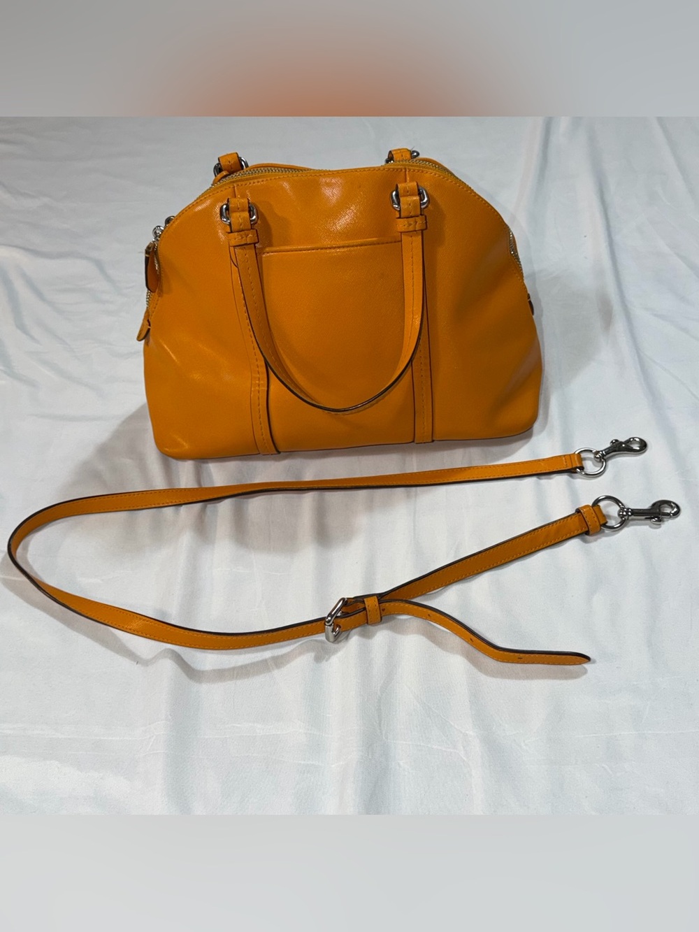 Coach Peyton Cora Domed Satchel Orange Saffiano Leather Crossbody Bag F25671 - Picture 2 of 16